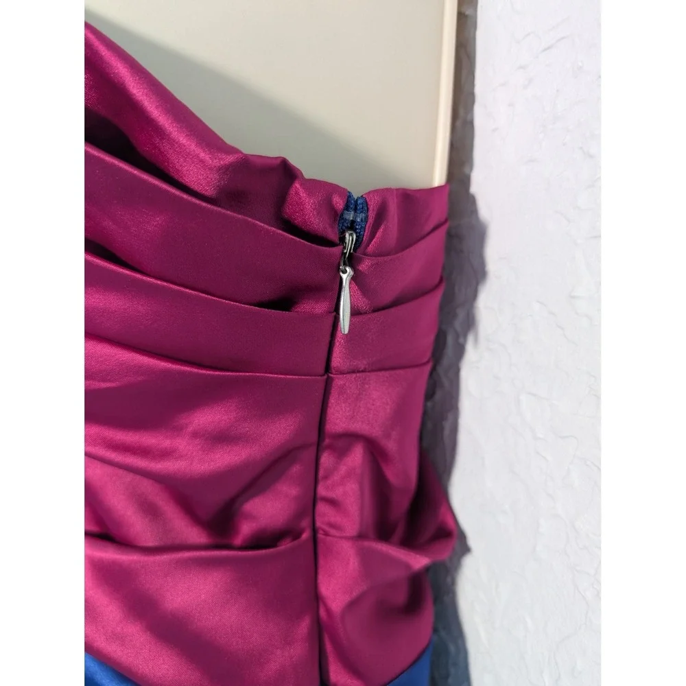 NWT Express One Shoulder Dress Women 10 Magenta Blue Ruched Color Block Mini